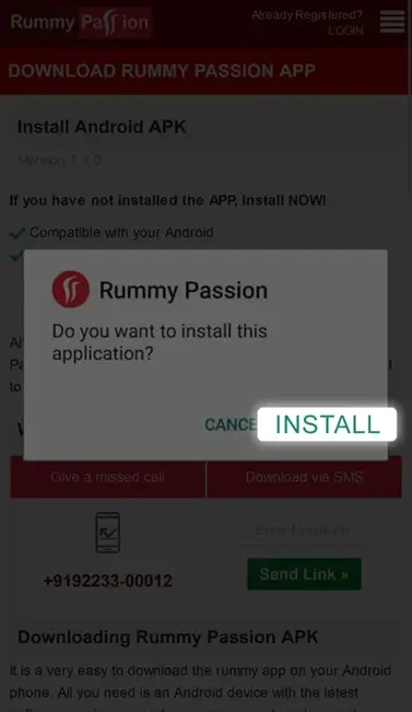 tap on install buttonon mobile