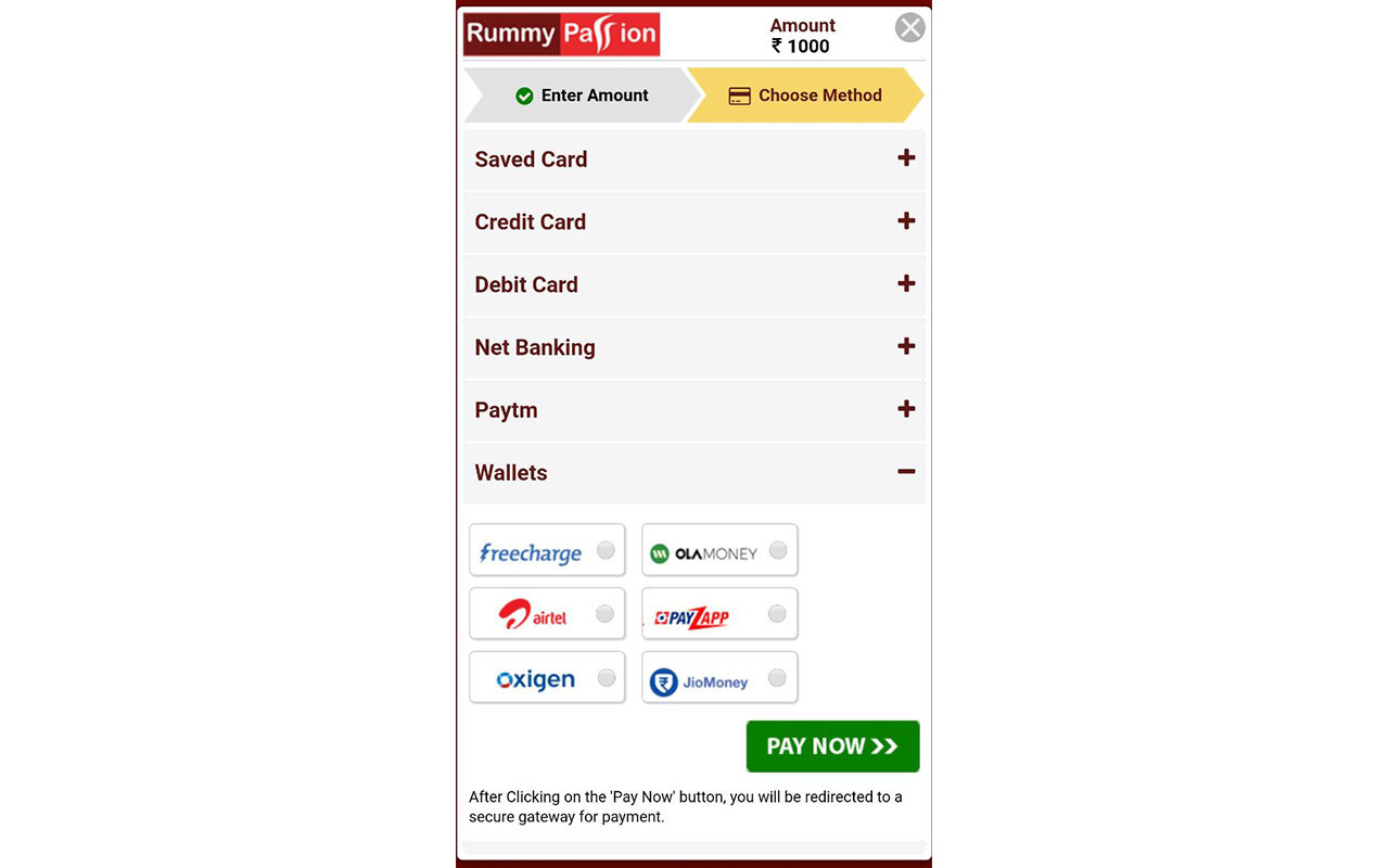 Choose preferred payment method& clickPay Now